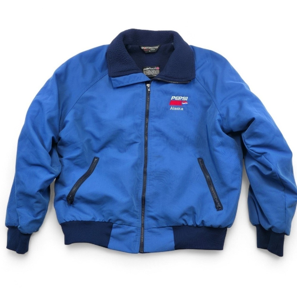 VTG Pepsi Alaska Jacket Polar Fleece Lined Sportsmaster USA Made Retro Blue L - Picture 2 of 8
